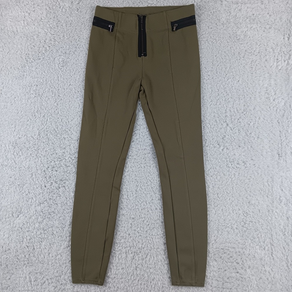 Abercrombie & Fitch Olive Green Moto Skinny Pants Exposed Zipper XS High Rise - Picture 1 of 11
